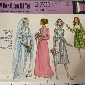 1970 McCall’s 2701 Bride & Bridesmaid Dress Pattern | Size 12 Bust 34 | Uncut